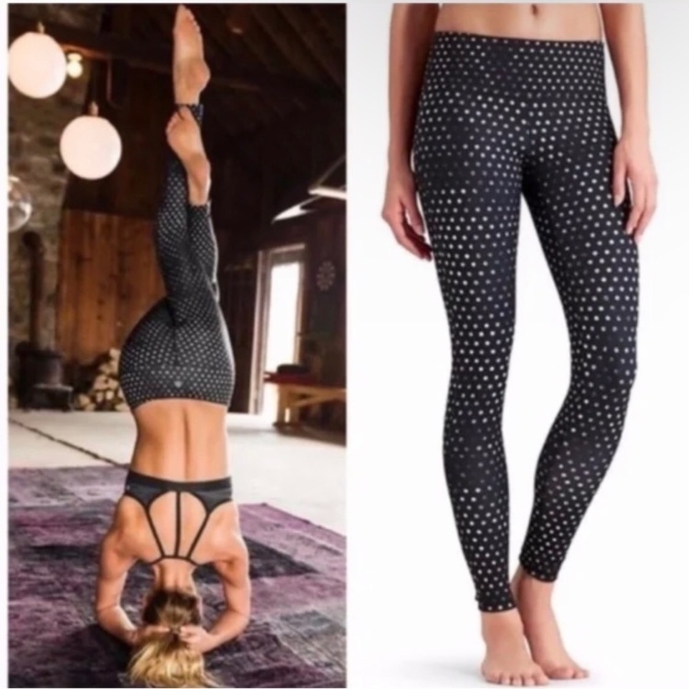 Athleta Reversible Crystal Chaturanga Yoga Leggings Black Polka Dot Stretch Sz M